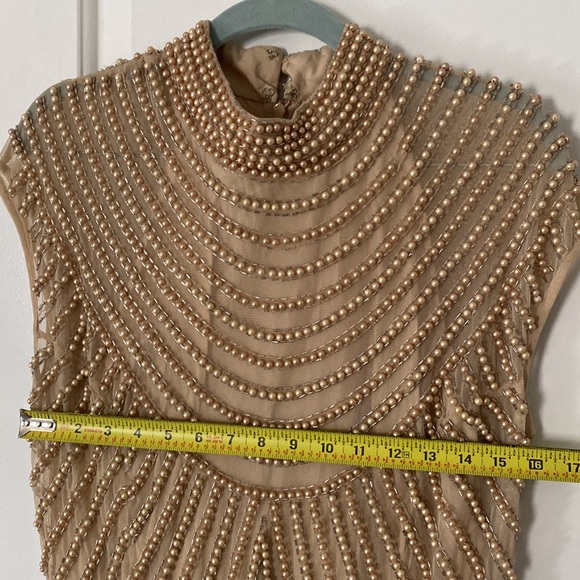 Asos embellished bodice beige dress with high neck and wrap skirt size US 10 - Picture 11 of 11